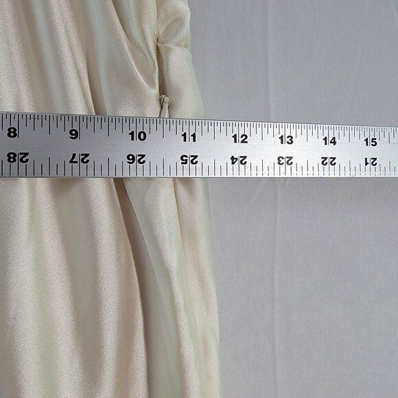 NWT MESHKI Ivana Ivory Sand Satin Halter Slinky Backless Mini Dress Tieback M - Picture 6 of 12